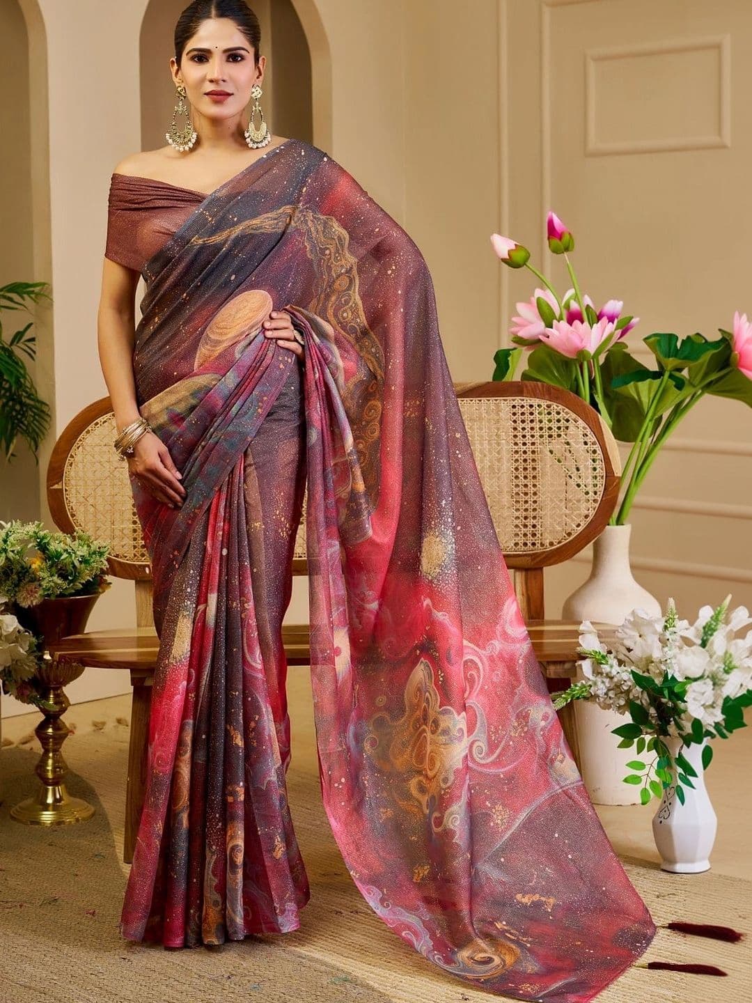 ZAMUNA Floral Tissue Designer Bhagalpuri Saree thumbnail 4