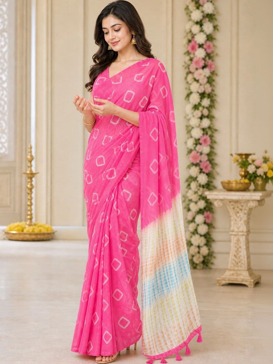 Saatika Tie and Dye Chanderi Saree thumbnail 5