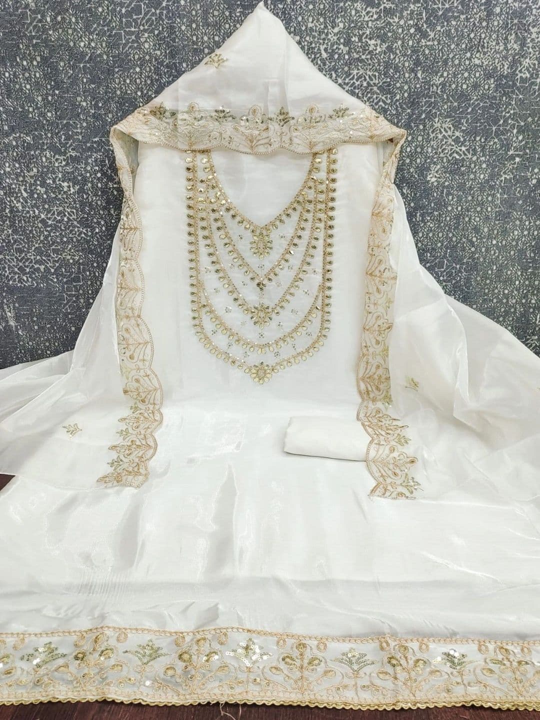 TAVAS Embellished Pure Silk Unstitched Dress Material thumbnail 2