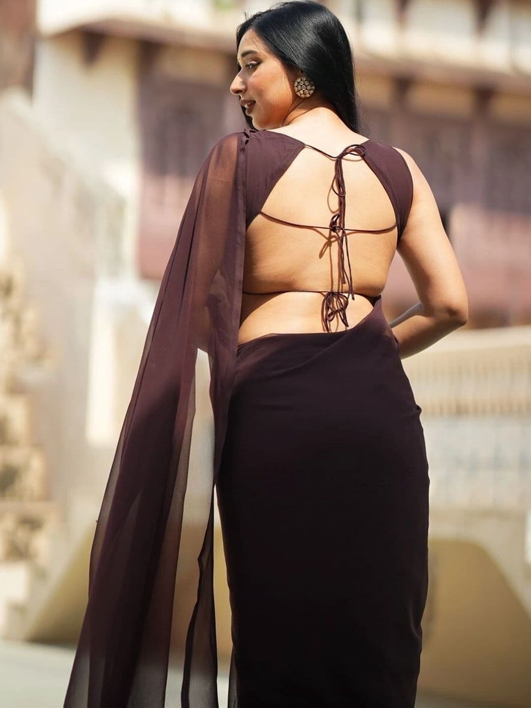 Sangria Poly Georgette Designer Maheshwari Saree thumbnail 7