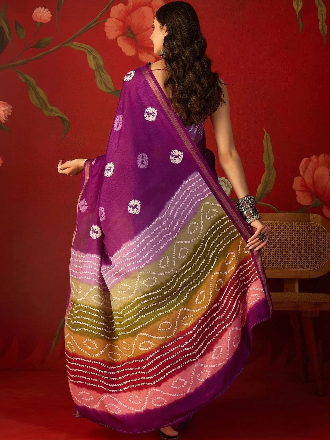 Sangria Bandhani Zari Silk Cotton Bandhani Saree thumbnail 4