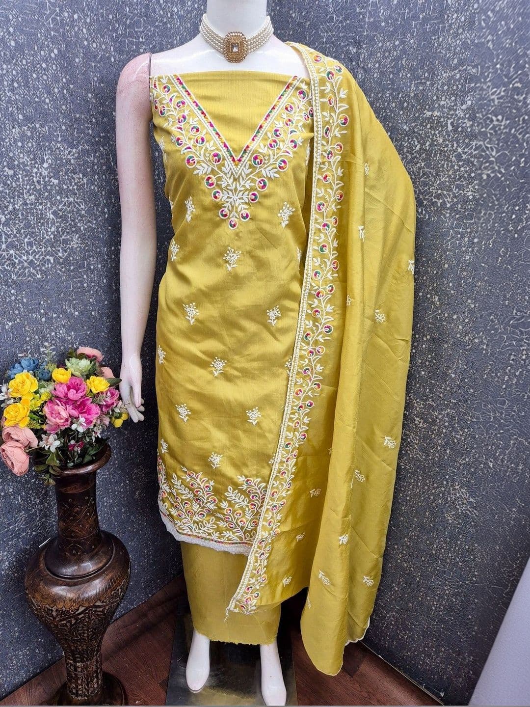 TAVAS Embroidered Pure Cotton Unstitched Dress Material - view 1