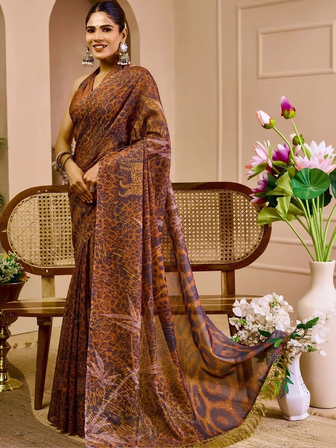 ZAMUNA Floral Tissue Designer Bhagalpuri Saree thumbnail 4