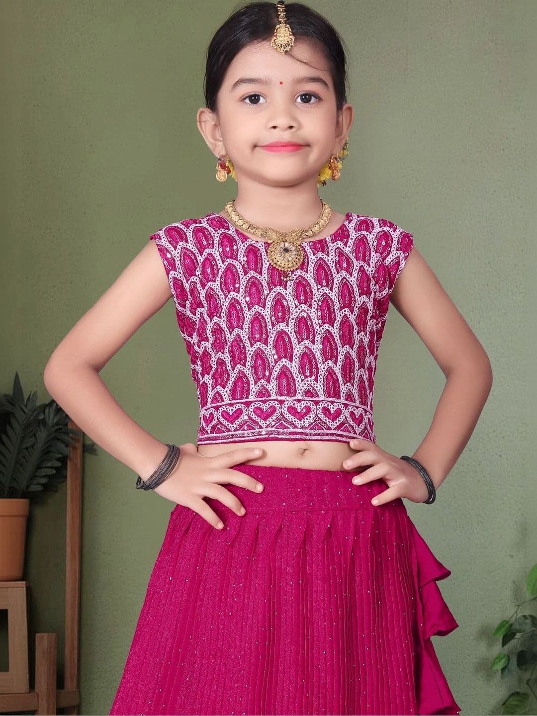 Tiny Twirls Girls Embellished Sequinned Ready to Wear Lehenga & thumbnail 2