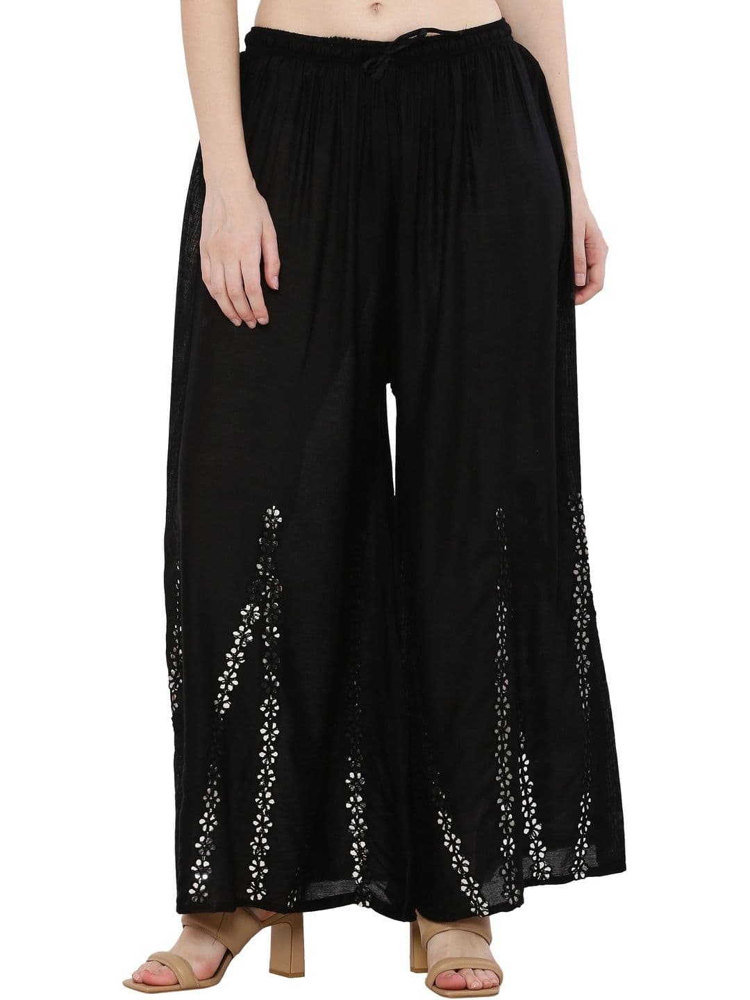 Meyara Women Floral Embroidered Knitted Ethnic Palazzos - view 1