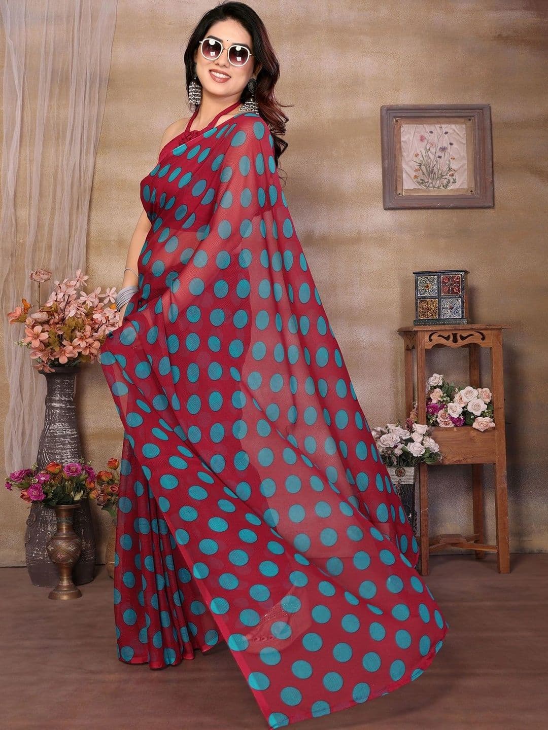 KALINI Polka Dot Pure Georgette Saree thumbnail 5