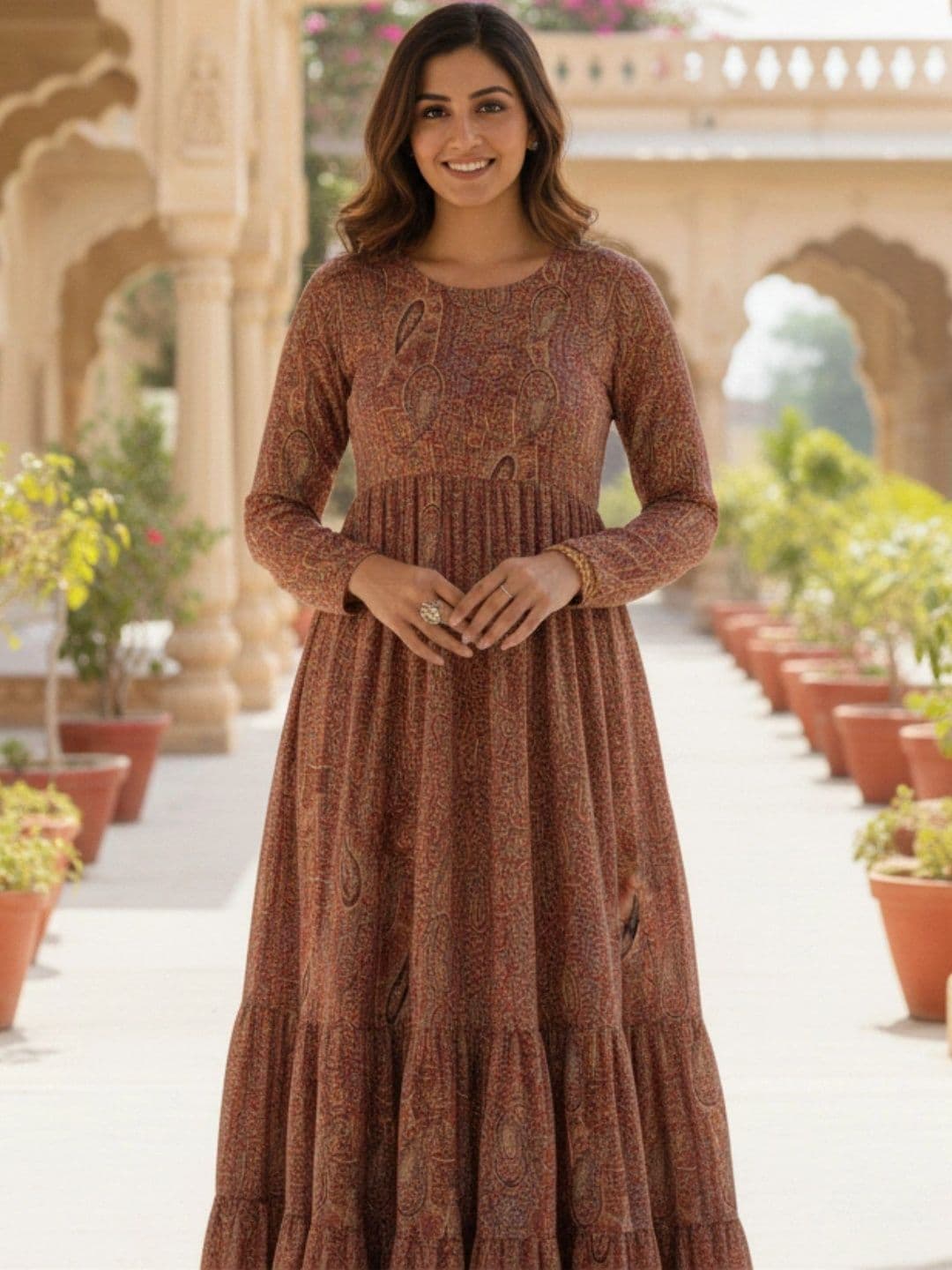 HERE&NOW Printed A-Line Flared Ethnic Dresses thumbnail 5