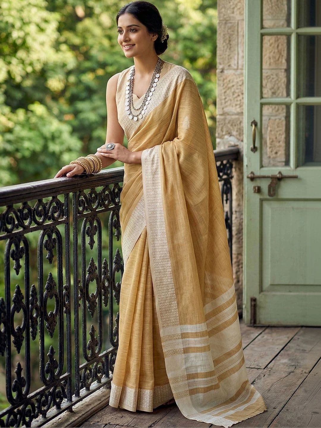 Mitera Woven Design Linen Saree thumbnail 6