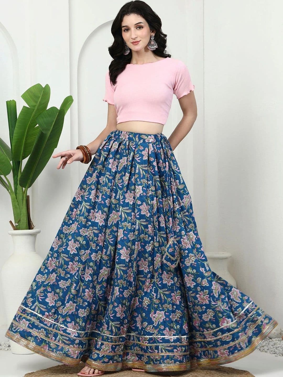 Sangria Women Cotton Cambric Floral Maxi Flared Skirt thumbnail 2