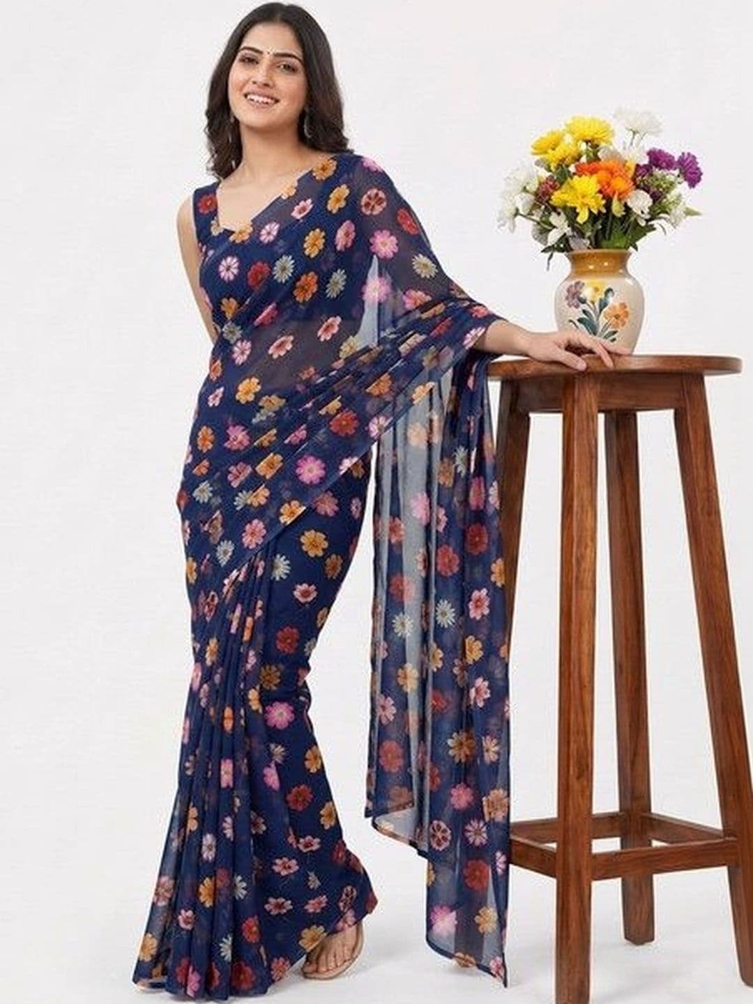 ARIHANT CREATIONS Floral Poly Georgette Saree - view 1