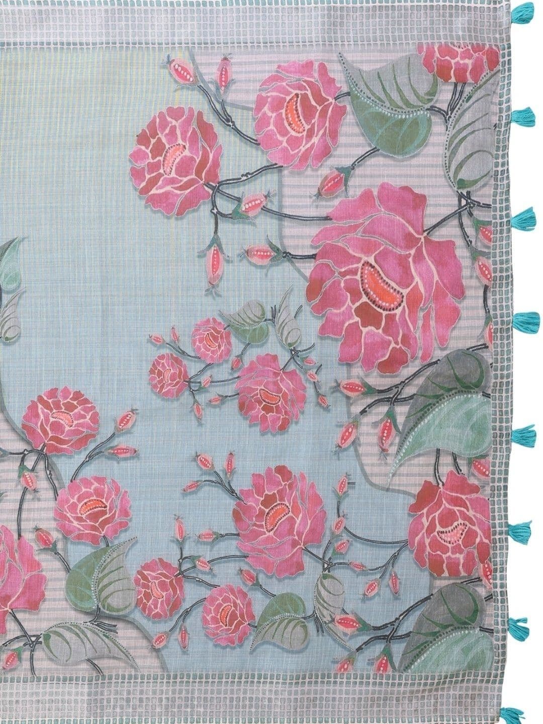 Kesarii Floral Linen Blend Saree thumbnail 5