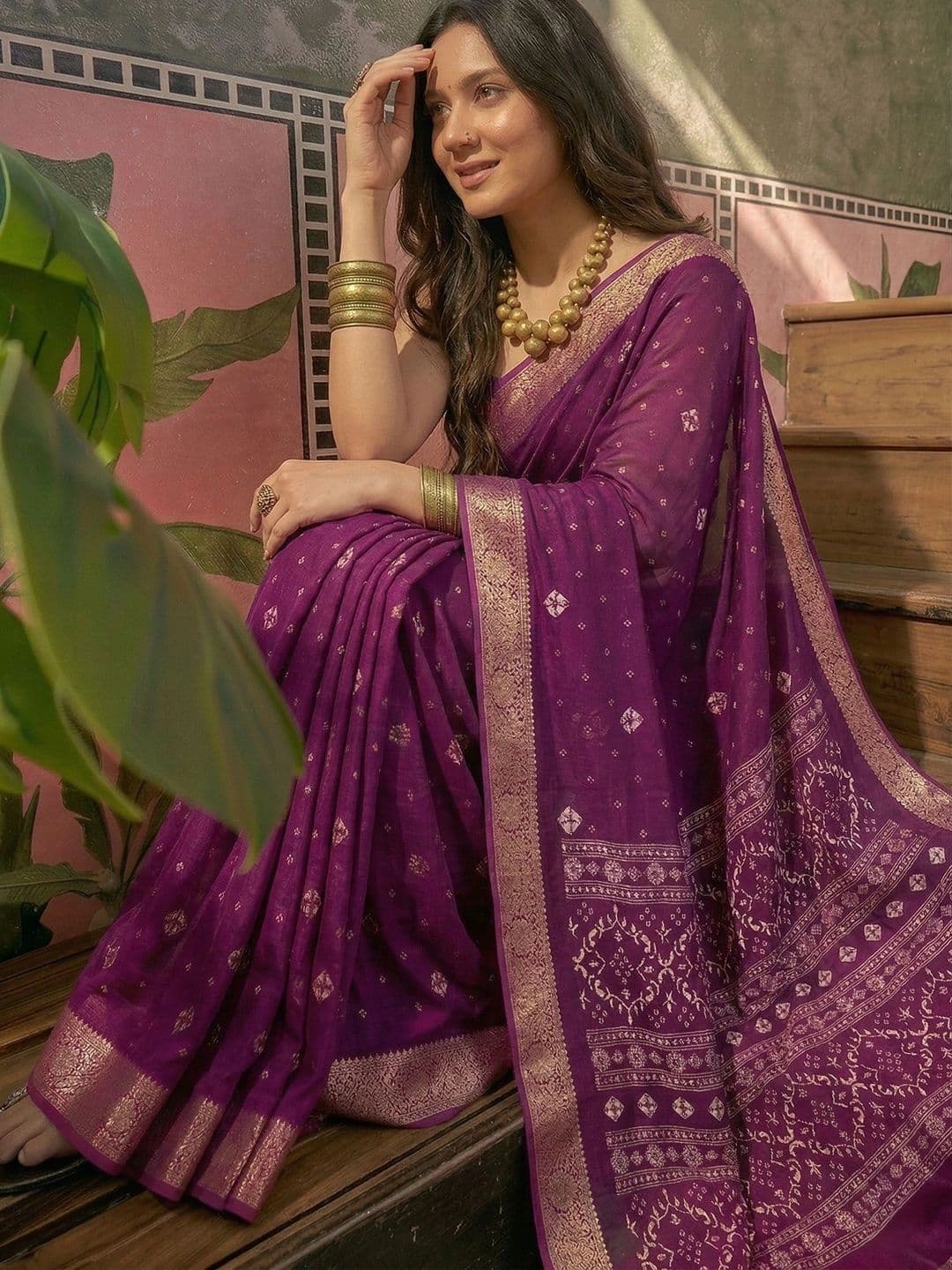 BOLOKA Zari Art Silk Designer Bandhani Saree thumbnail 3