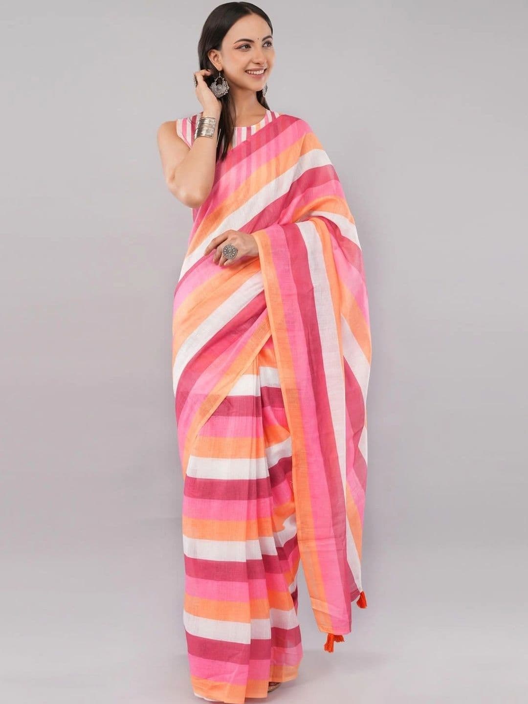 SAMANTHA Striped Linen Blend Saree - view 1