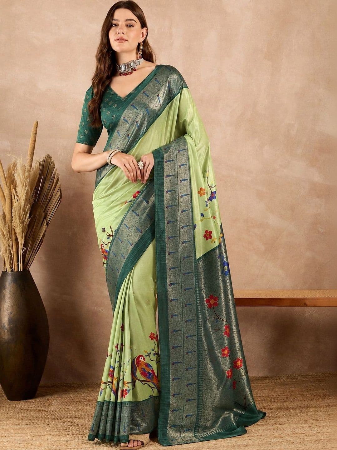 Sitanjali Kalamkari Zari Silk Blend Chanderi Saree - view 1