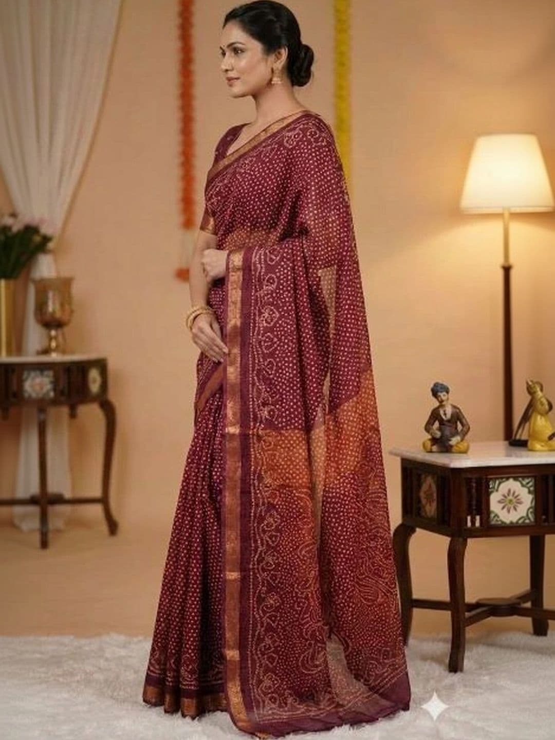 KALINI Bandhani Zari Pure Georgette Fusion Saree thumbnail 2