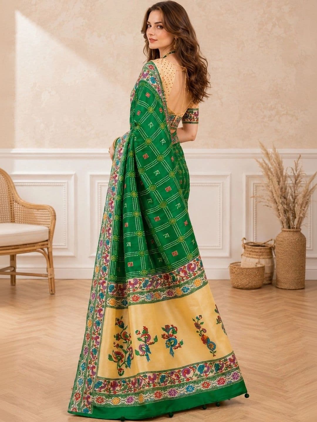 all about you Women Ethnic Motifs Zari Silk Blend Designer Paithani Saree with Tassels thumbnail 6
