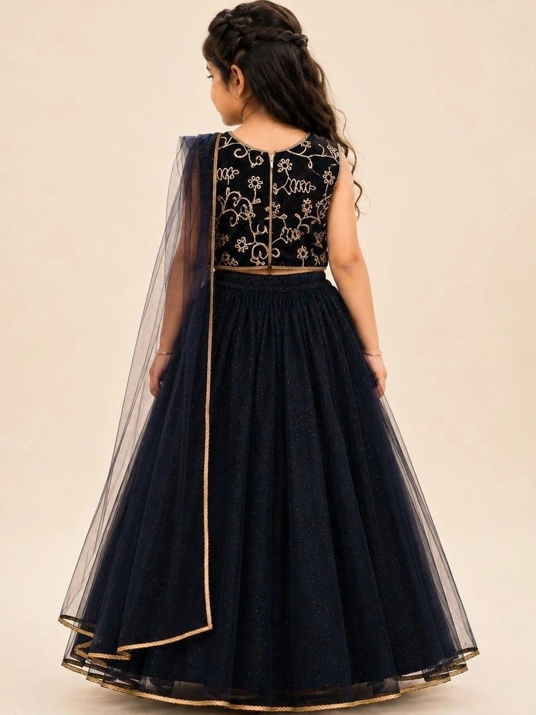 Poppy & Munchkin Girls Embroidered Ready to Wear Lehenga Blouse With Dupatta thumbnail 4