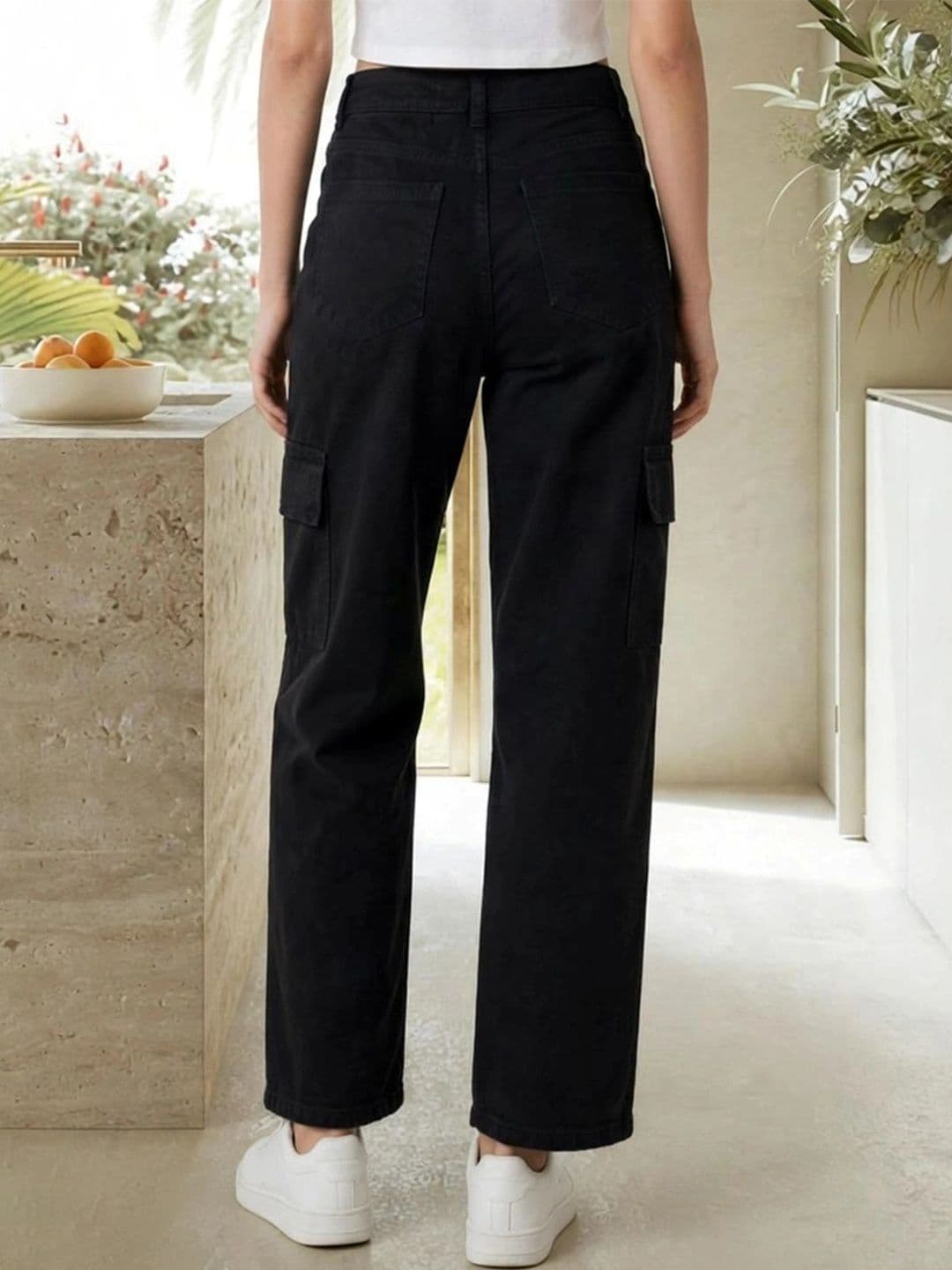 HERE&NOW Women's Mid-Rise Black Cargo Wide-Leg Jeans thumbnail 5