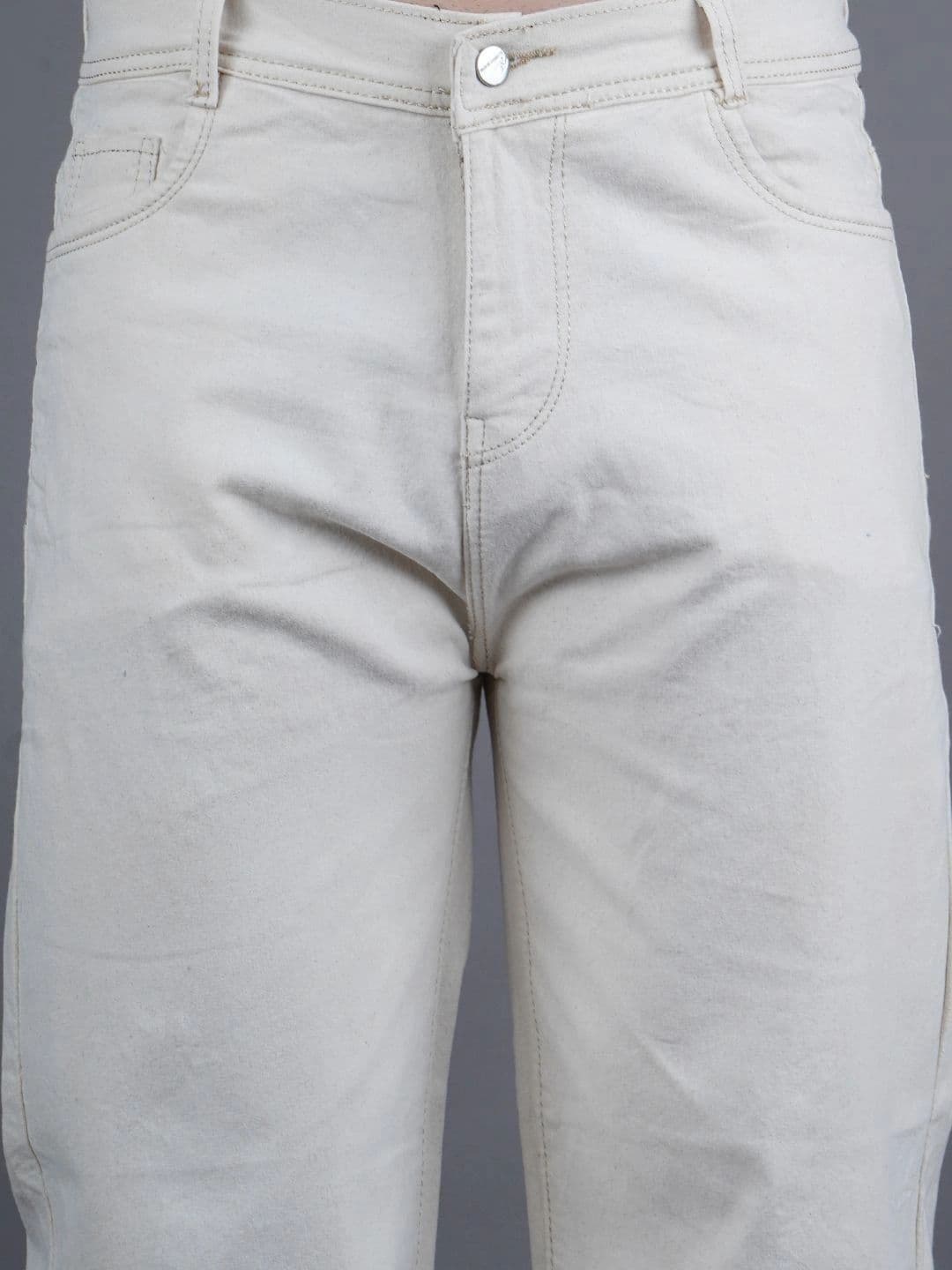 HERE&NOW Men's Light Beige Clean Look Relaxed Straight Fit Jeans thumbnail 4