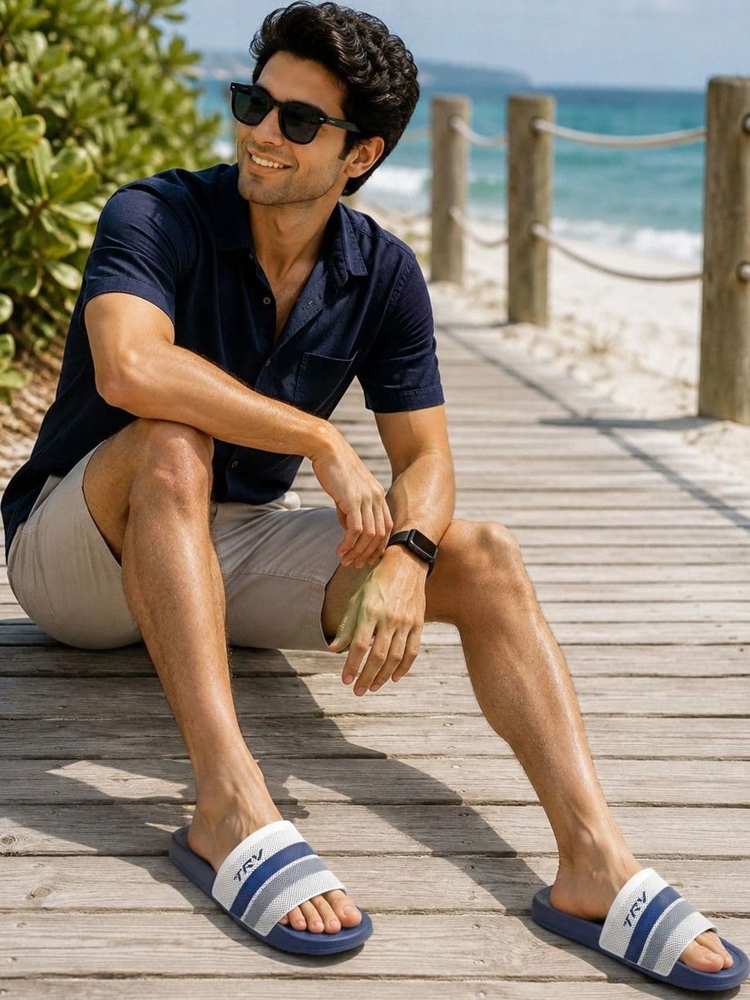 TRV Men Striped Sliders - view 1