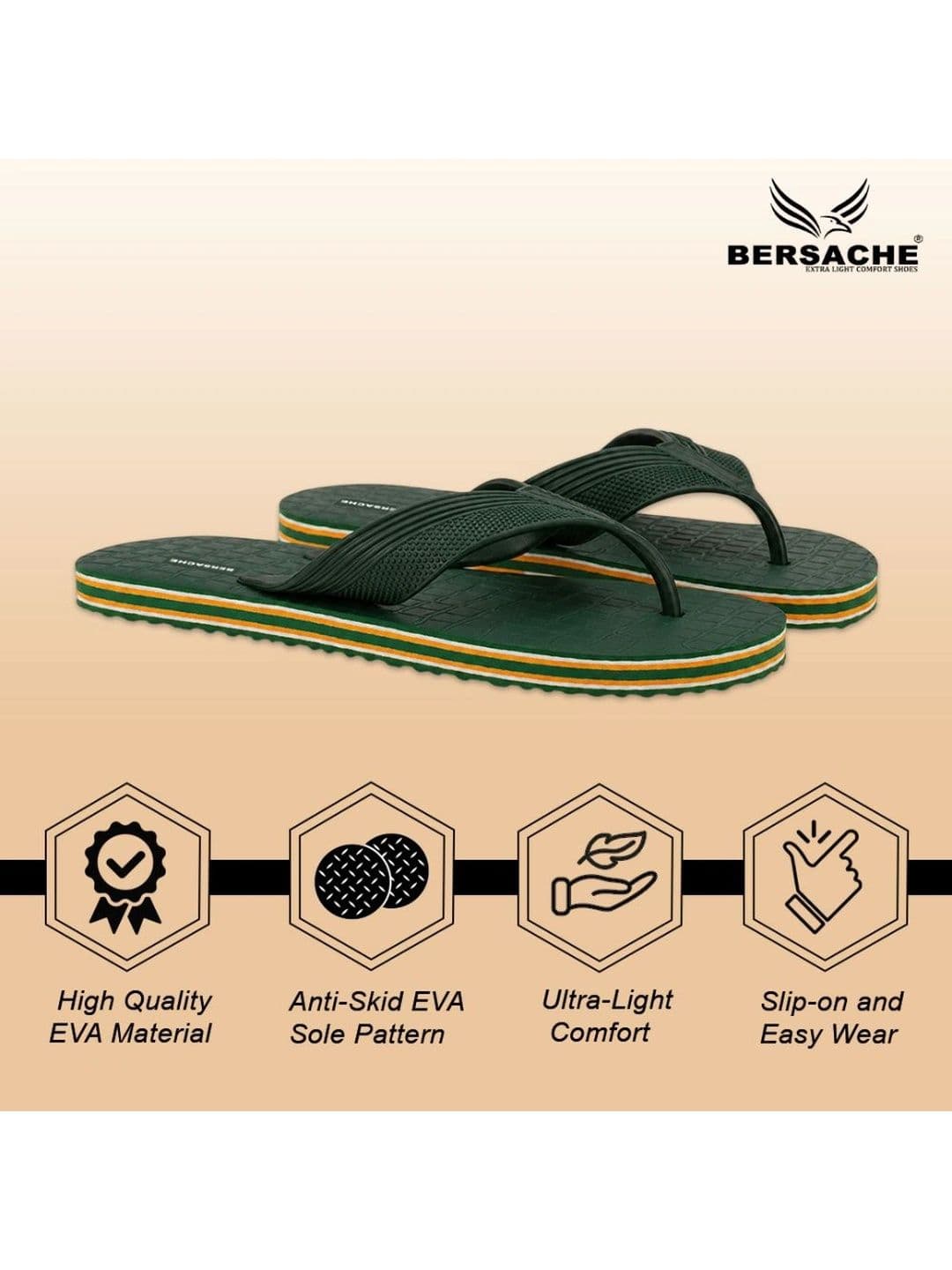BERSACHE Men Striped Thong Flip-Flops thumbnail 2
