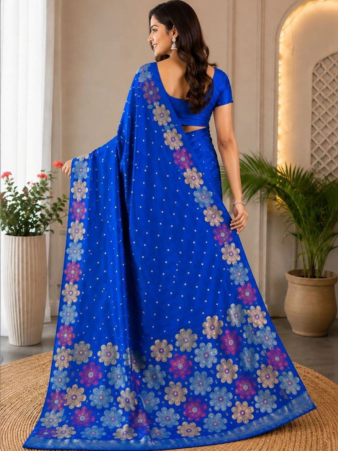 Amar fashion Floral Silk Cotton Designer Banarasi Saree thumbnail 3