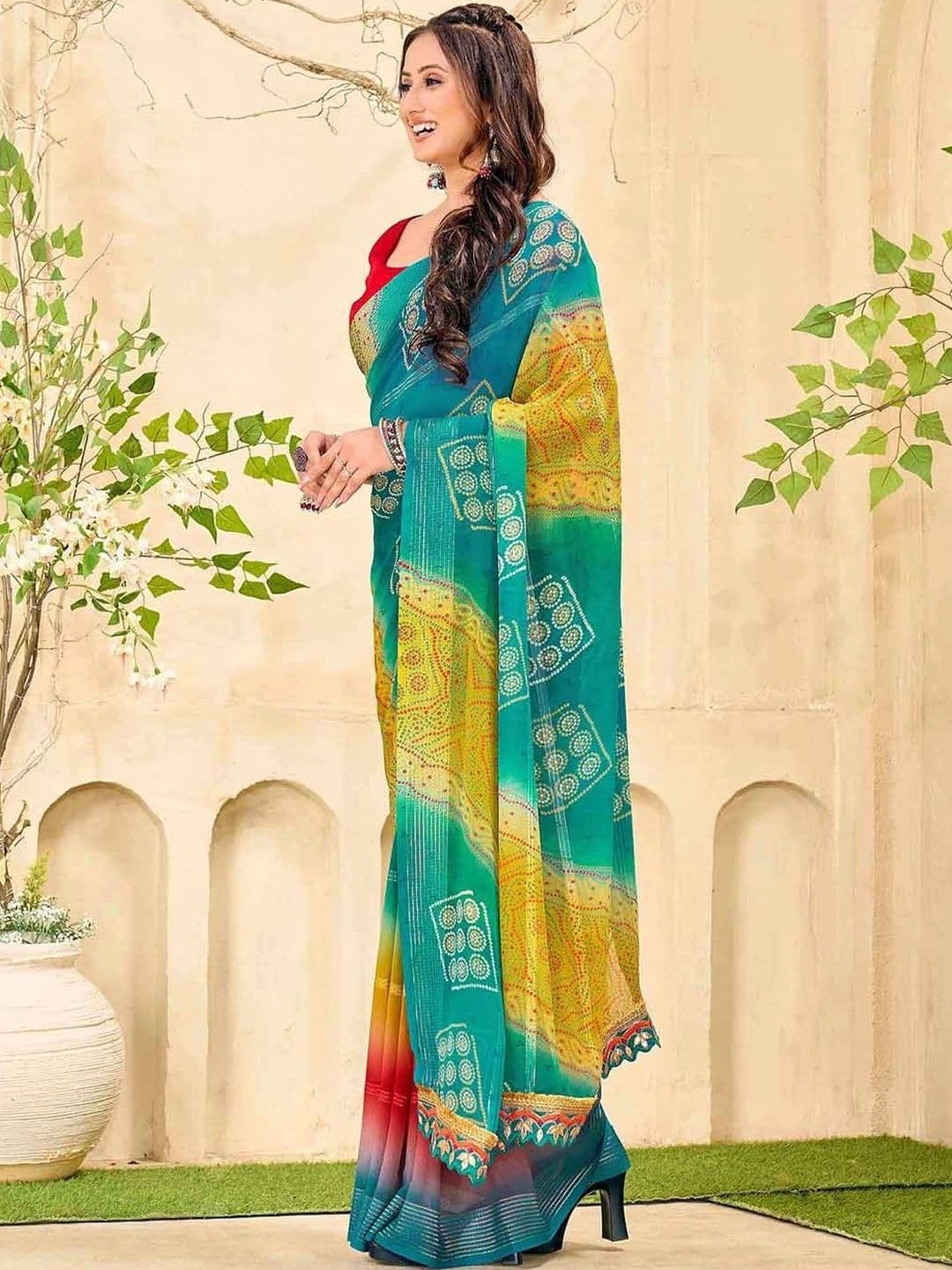 SANISA Bandhani Pure Georgette Saree thumbnail 4
