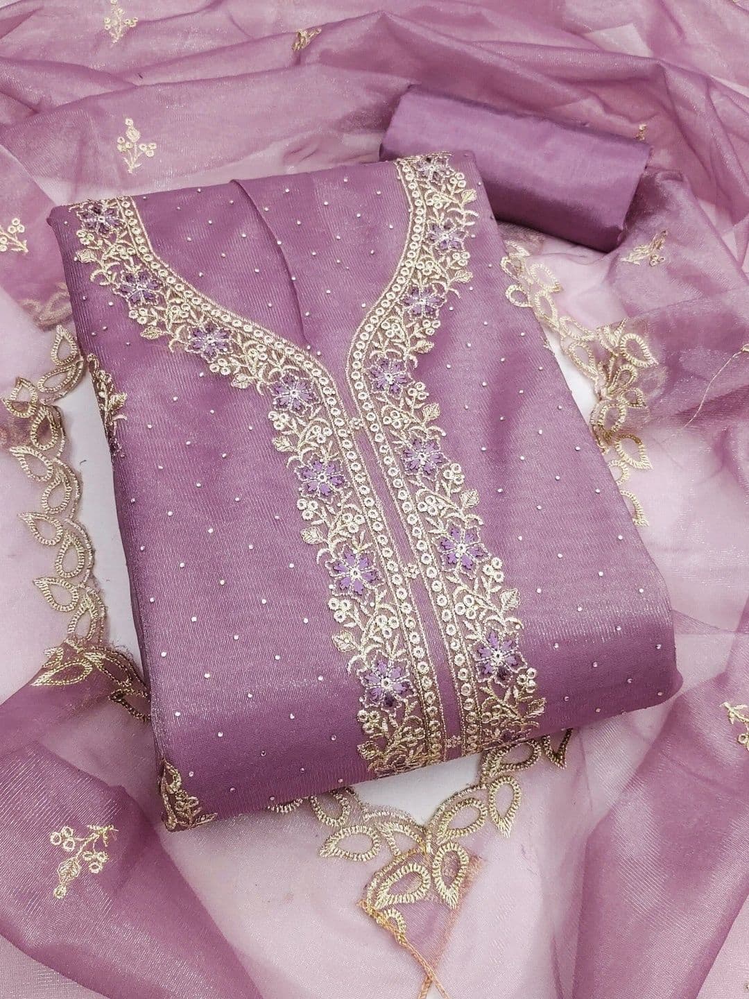 TAVAS Embroidered Organza Unstitched Dress Material thumbnail 4