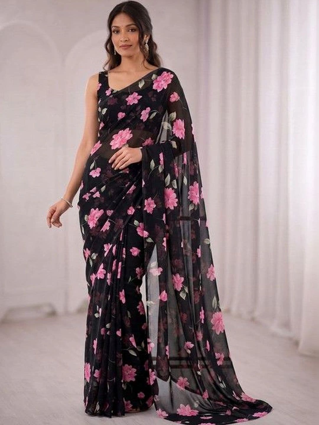 ARIHANT CREATIONS Floral Poly Georgette Saree - view 1