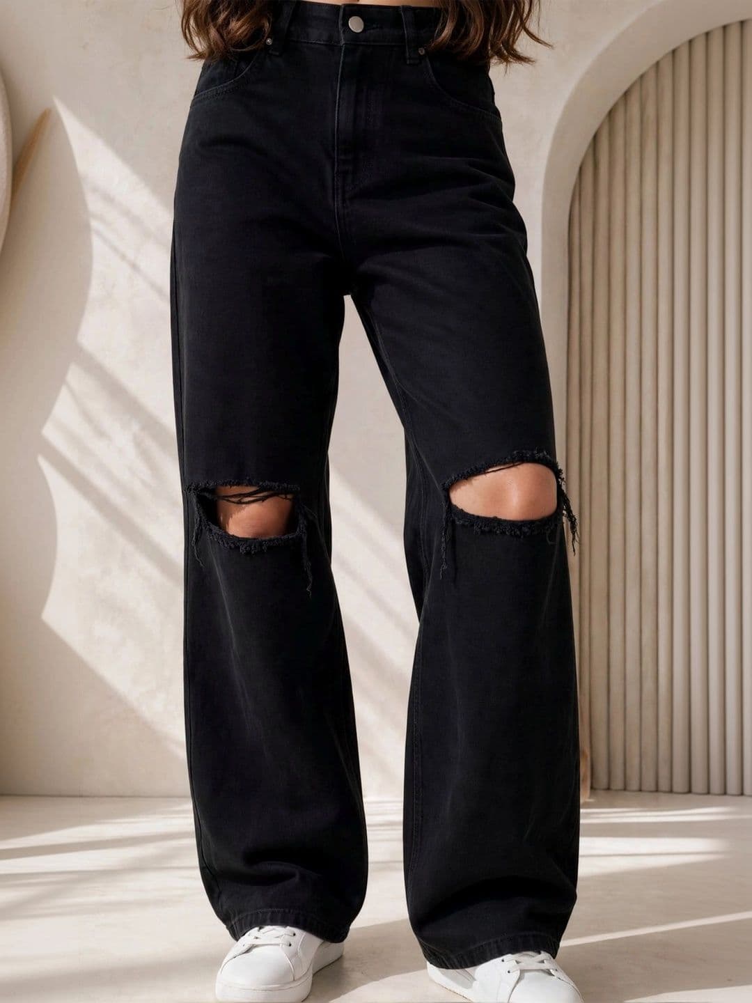 Encrypt Women Classic Relaxed Fit Mid-Rise Highly Distressed Stretchable Jeans thumbnail 3