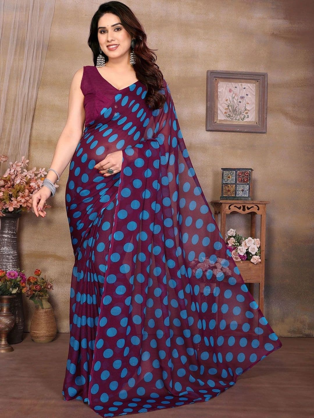 Lookmark Polka Dot Pure Georgette Saree thumbnail 3