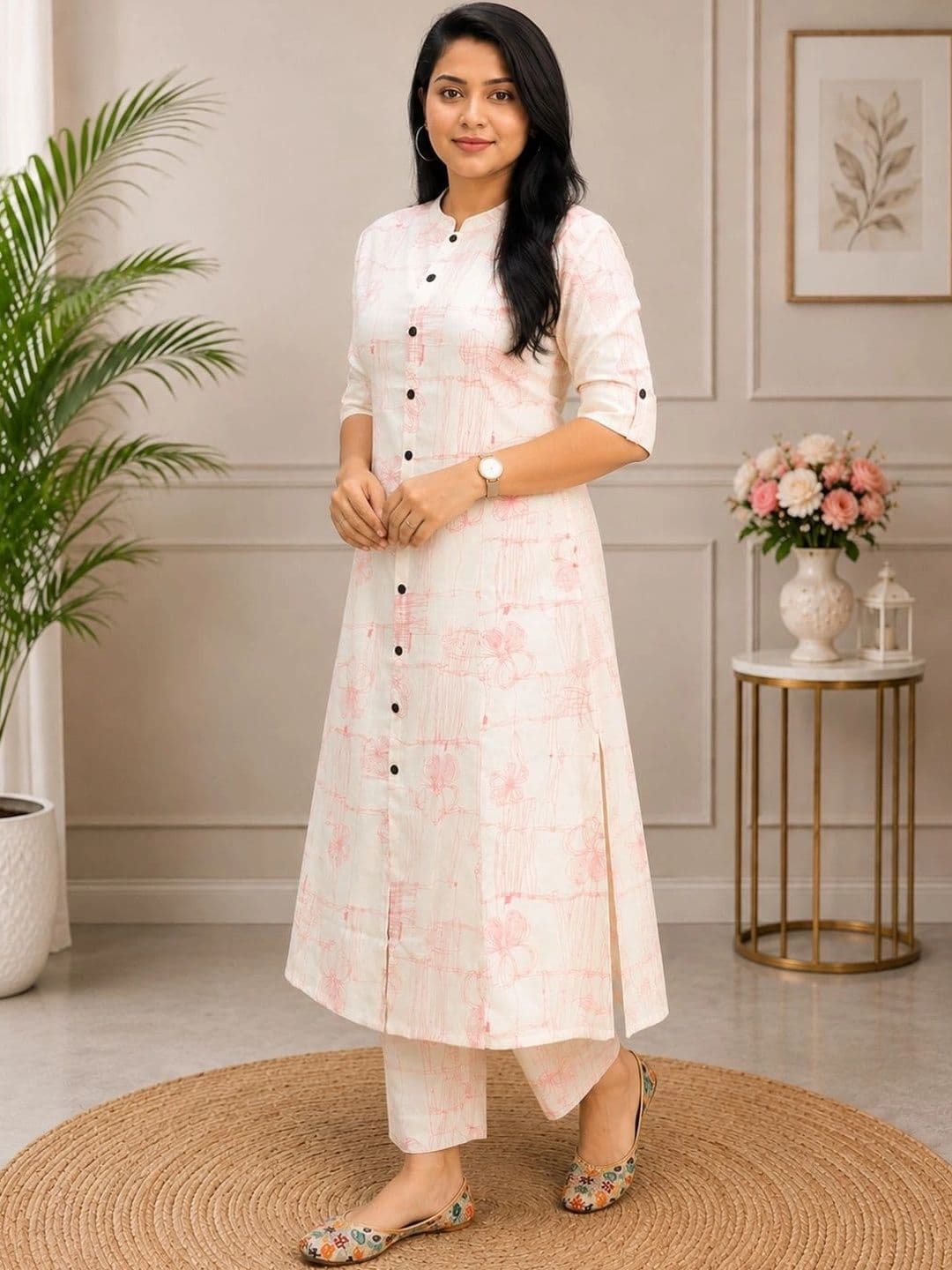 YADHIKA CREATION Women Ethnic Motifs Printed Regular Pure Cotton Kurta with Trousers thumbnail 3