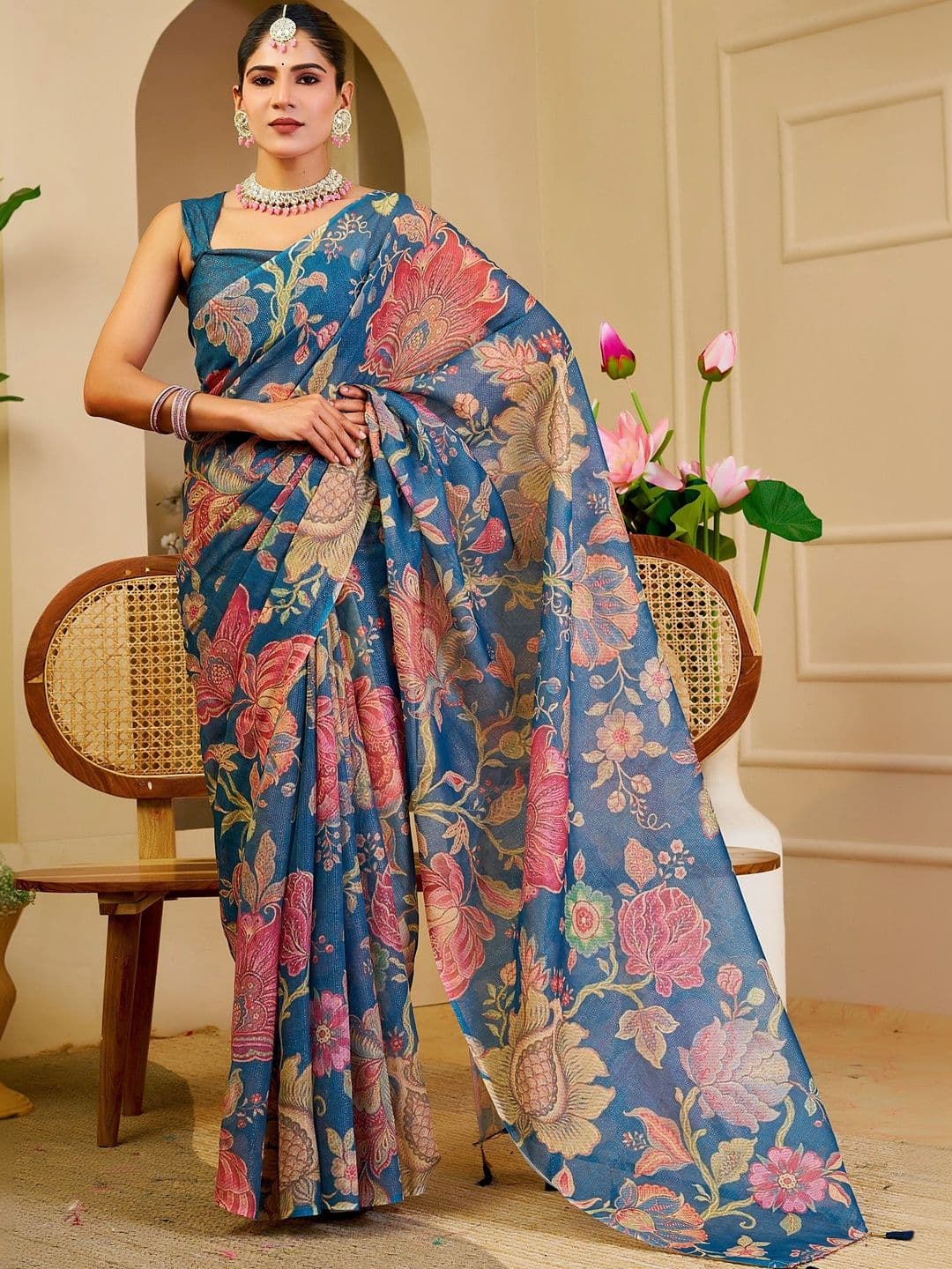 SAIYAMORI Floral Pure Cotton Saree - view 1