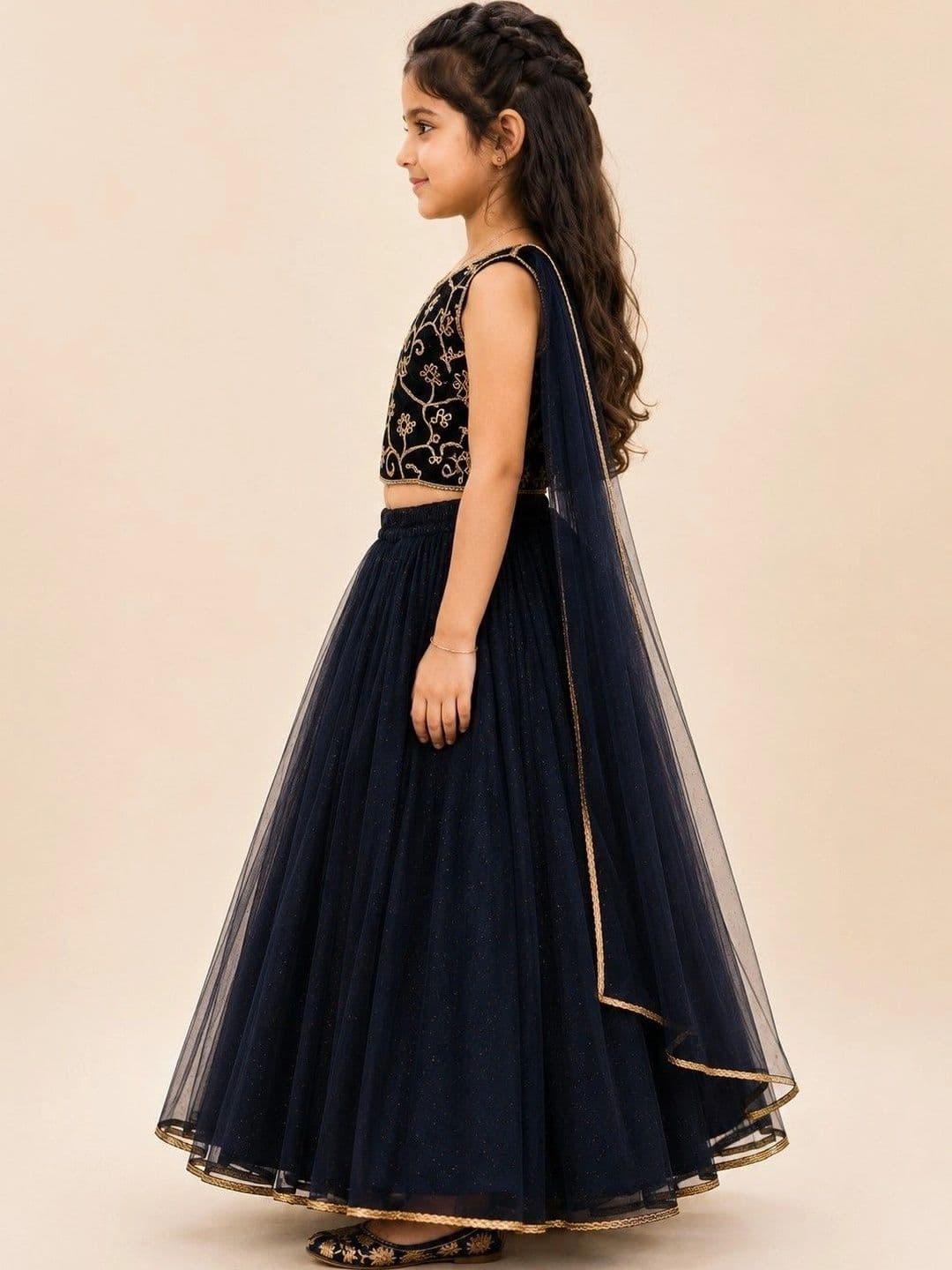 Poppy & Munchkin Girls Embroidered Ready to Wear Lehenga Blouse With Dupatta thumbnail 2
