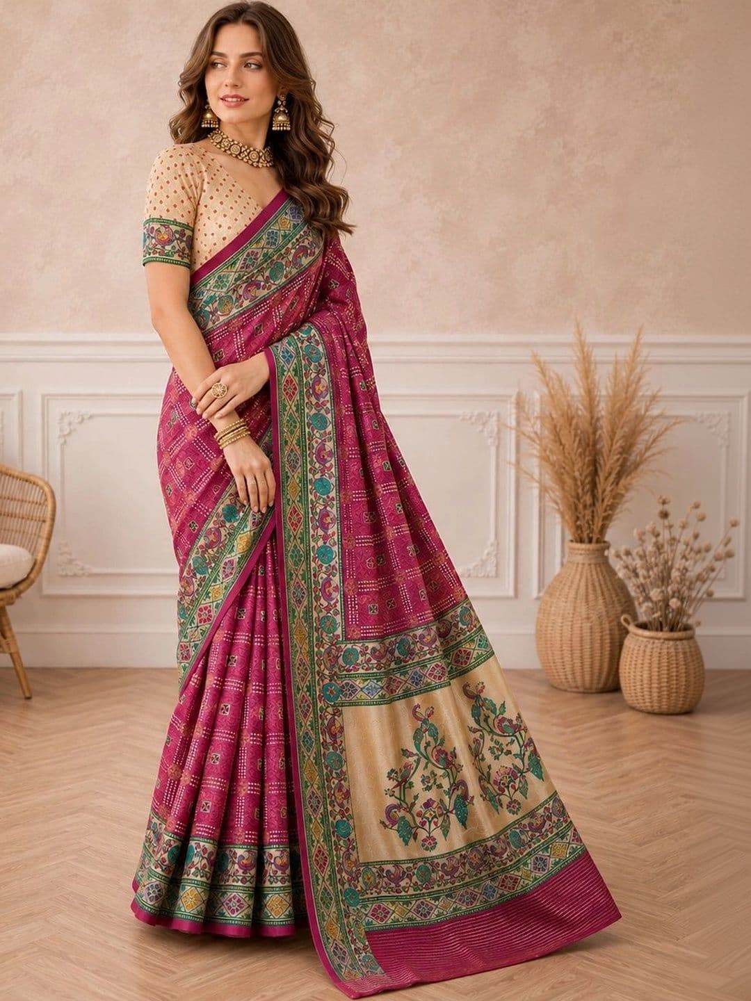 all about you Bandhani Zari Silk Blend Designer Paithani Saree thumbnail 6