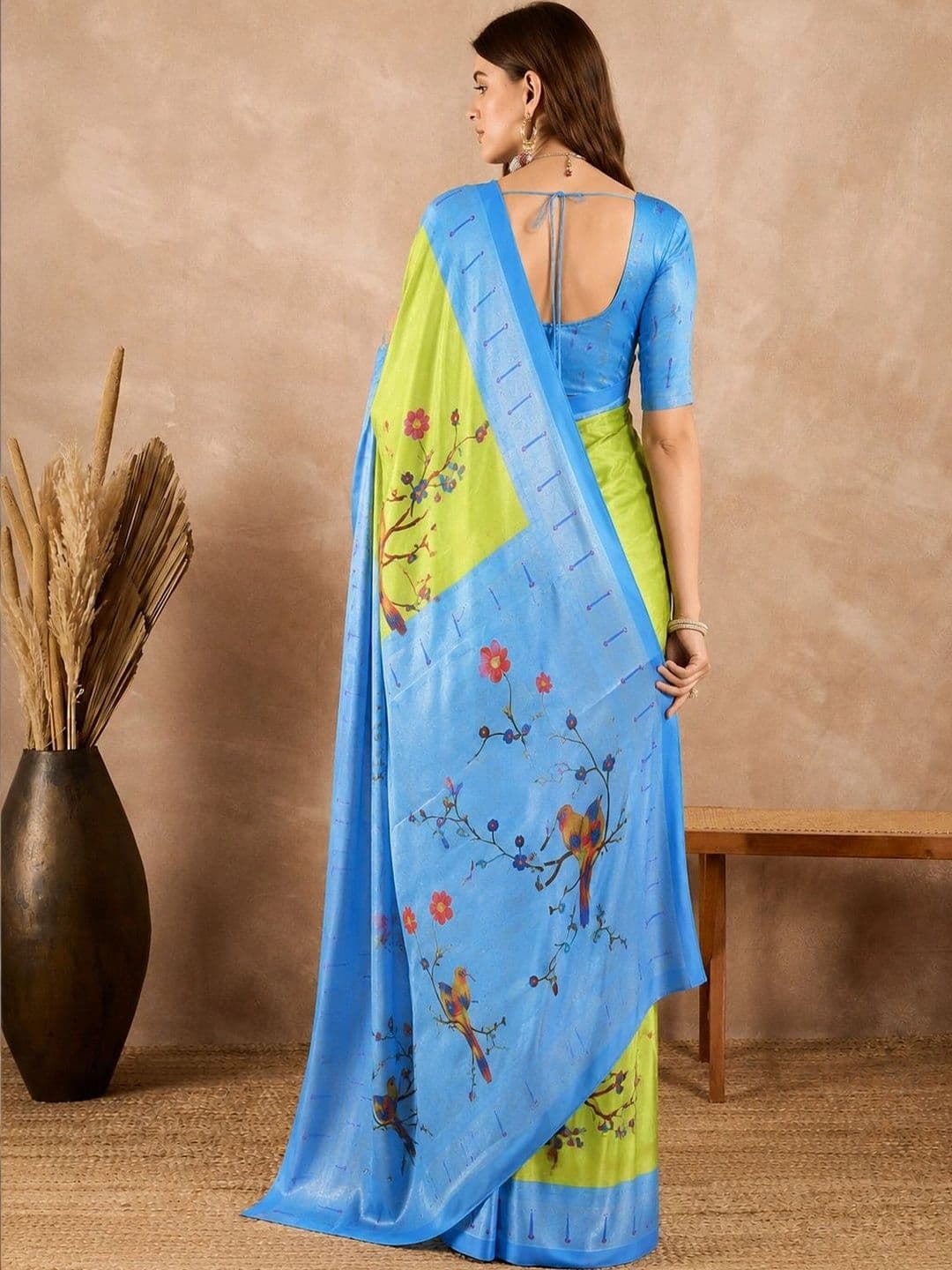 SANJANA  SILK SANJANA SILK Floral Silk Blend Chanderi Saree thumbnail 5