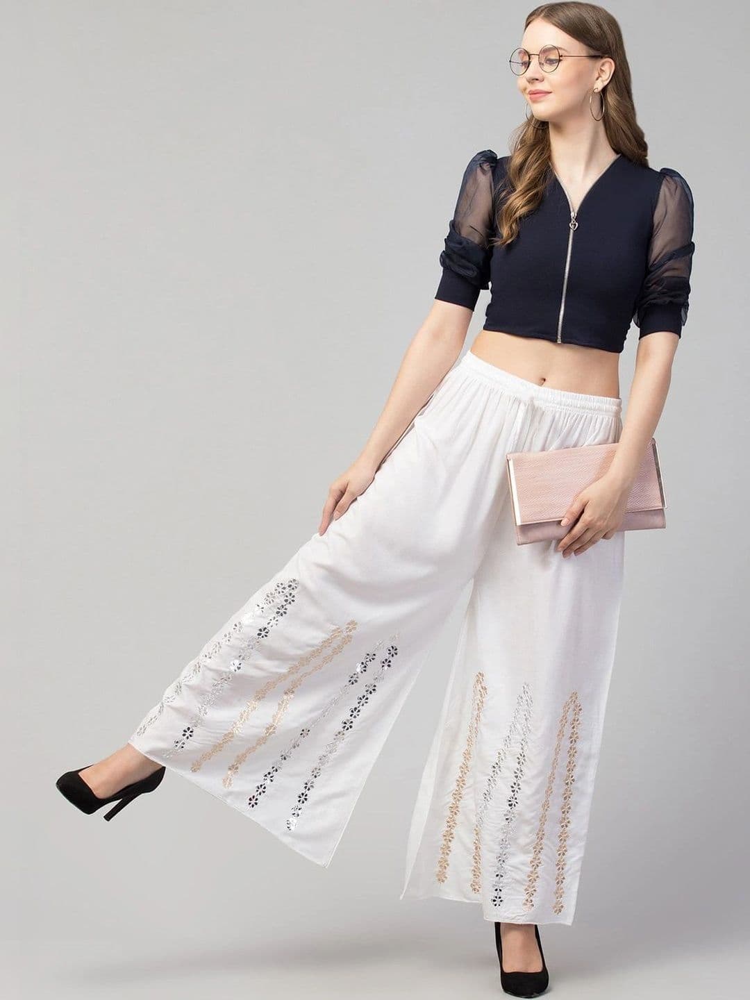Meyara Women Embroidered Knitted Ethnic Palazzos thumbnail 3