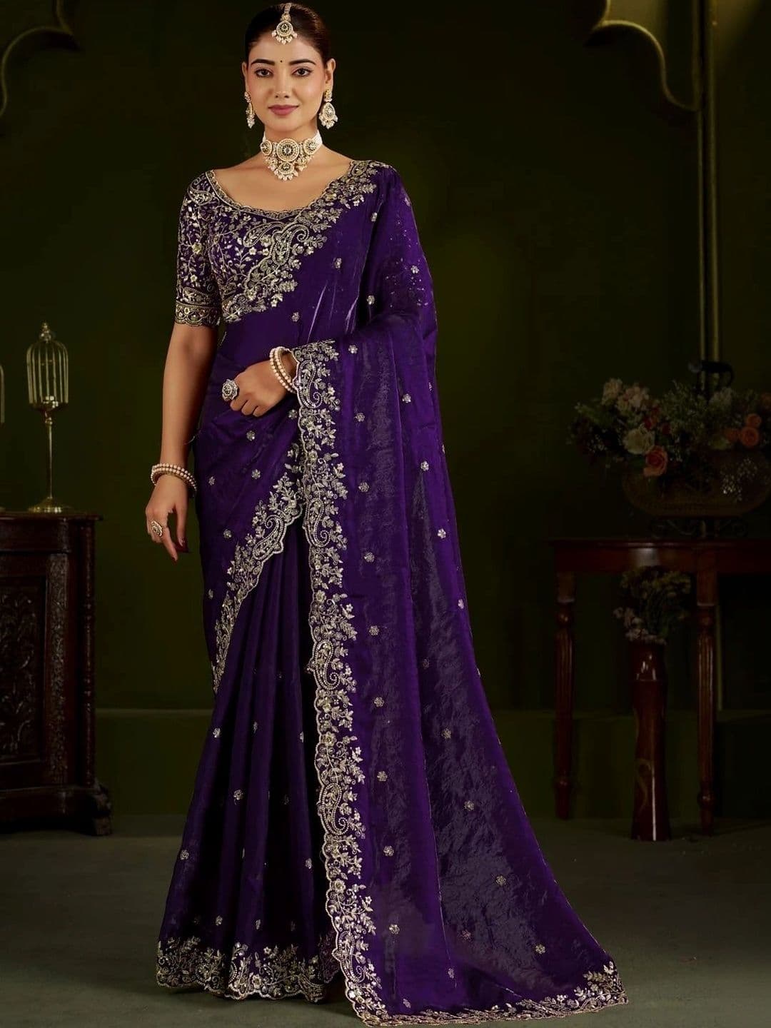 ANJAVI FASHION Women Floral Embroidered Heavy Work Saree - view 1