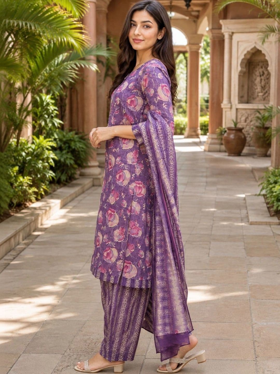 Merira Women Floral Printed Regular Kurta with Patiala & With Dupatta thumbnail 5