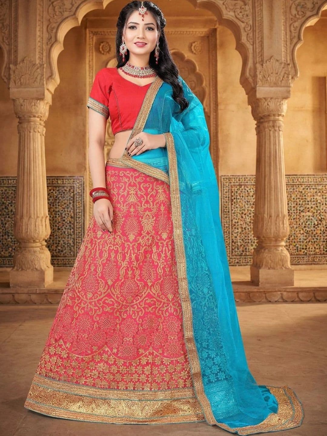 Anouk Rustic Semi-Stitched Lehenga & Unstitched Blouse With Dupatta - view 1