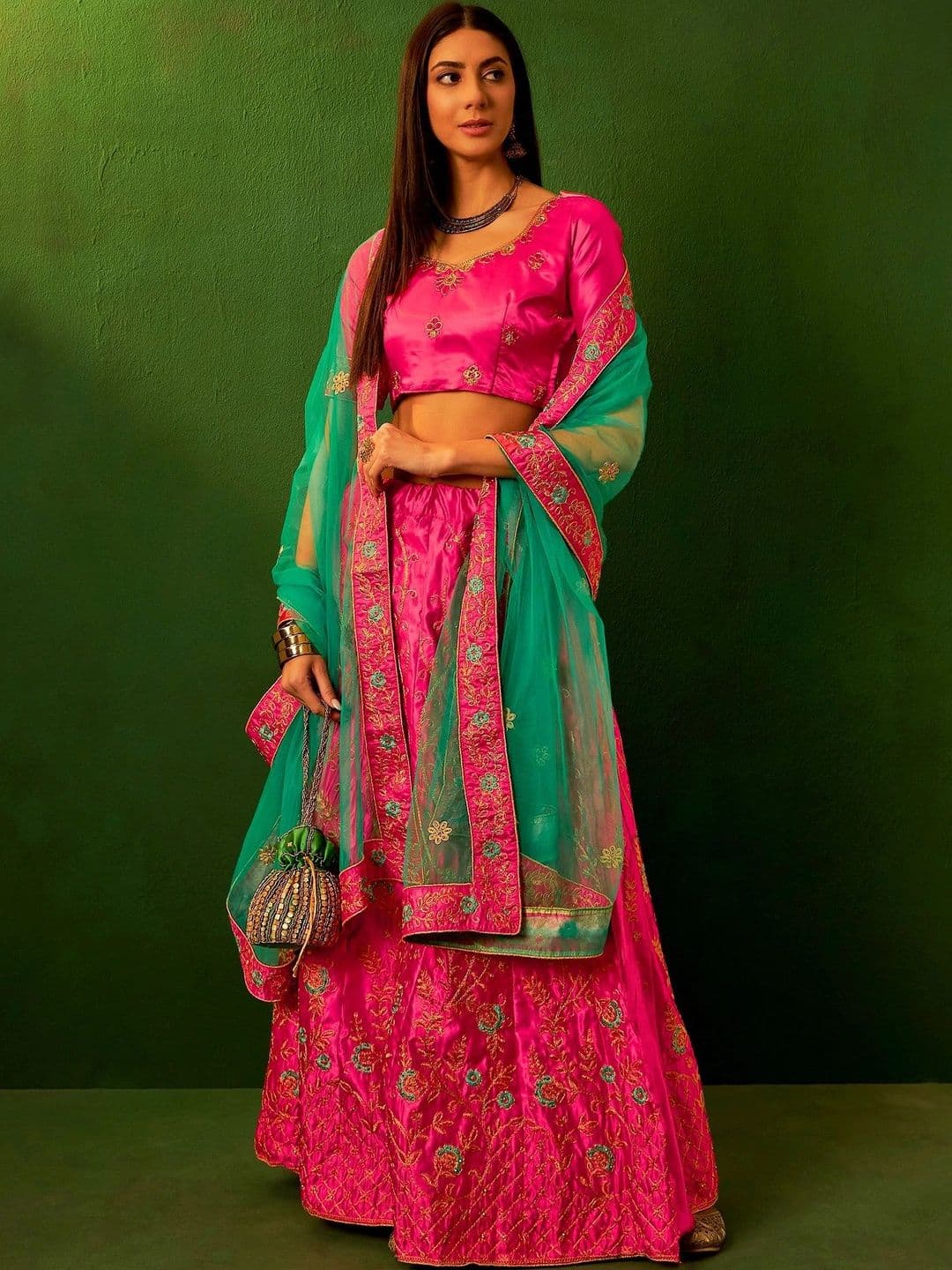 Anouk Rustic Embroidered Thread Work Semi-Stitched Lehenga & Unstitched Blouse With Dupatta - view 1