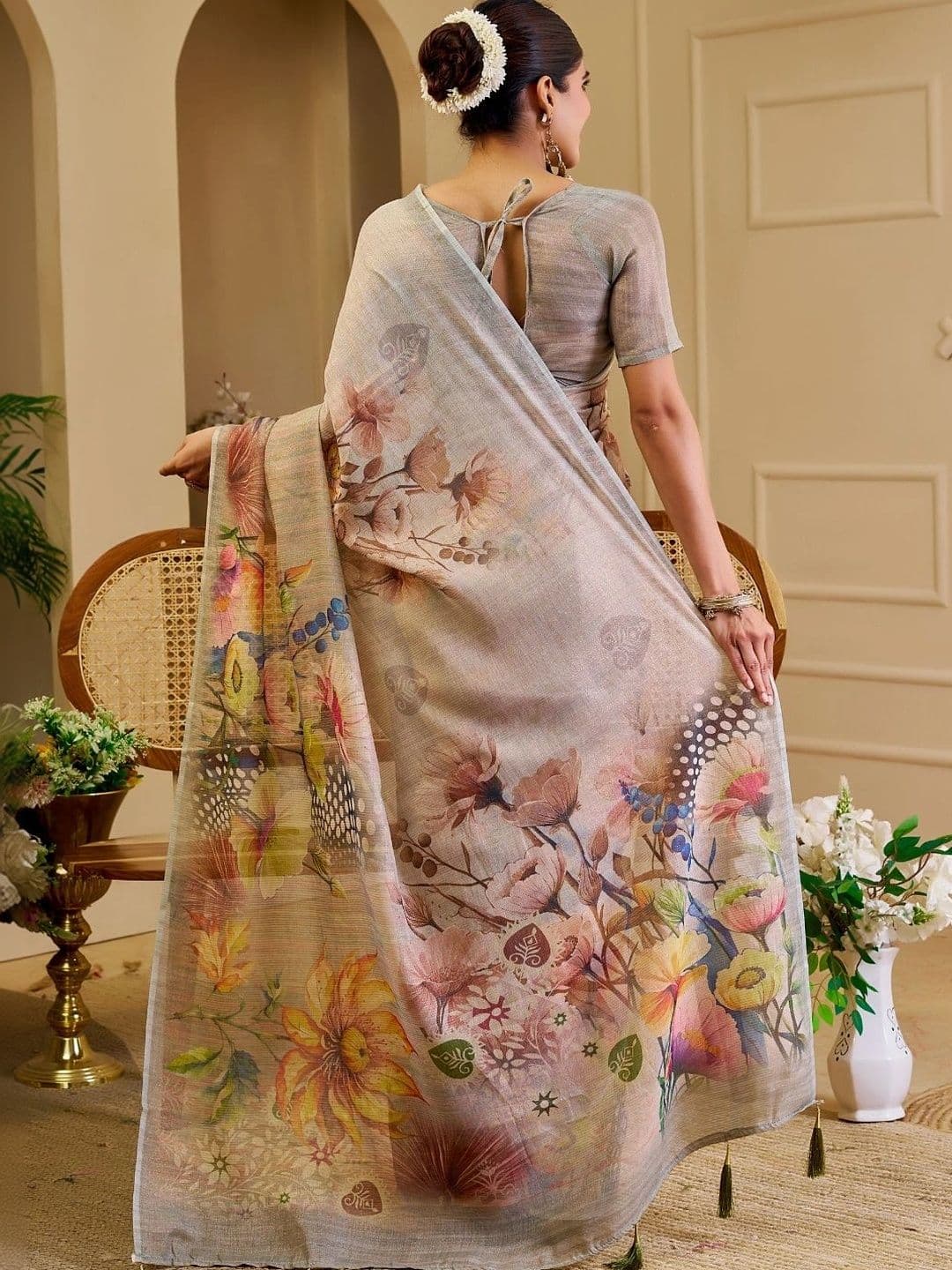 ZAMUNA Women Floral Tissue Designer Bhagalpuri Saree thumbnail 6