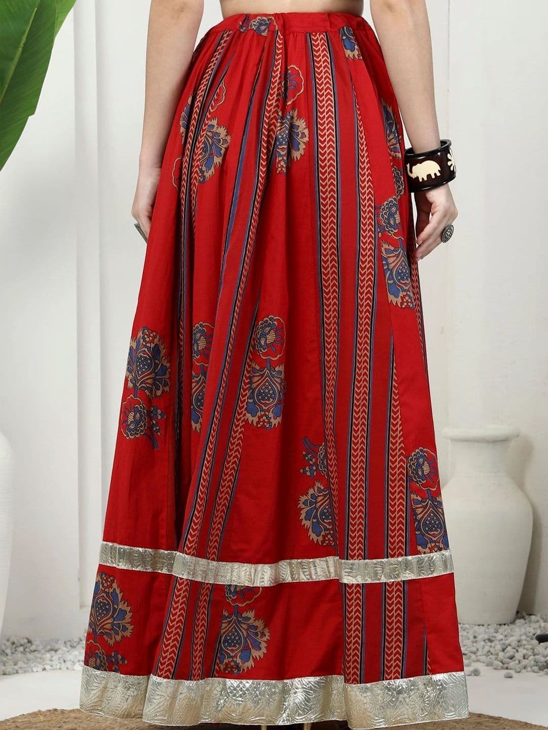 Sangria Women Cotton Floral Printed Maxi Flared Skirt thumbnail 5