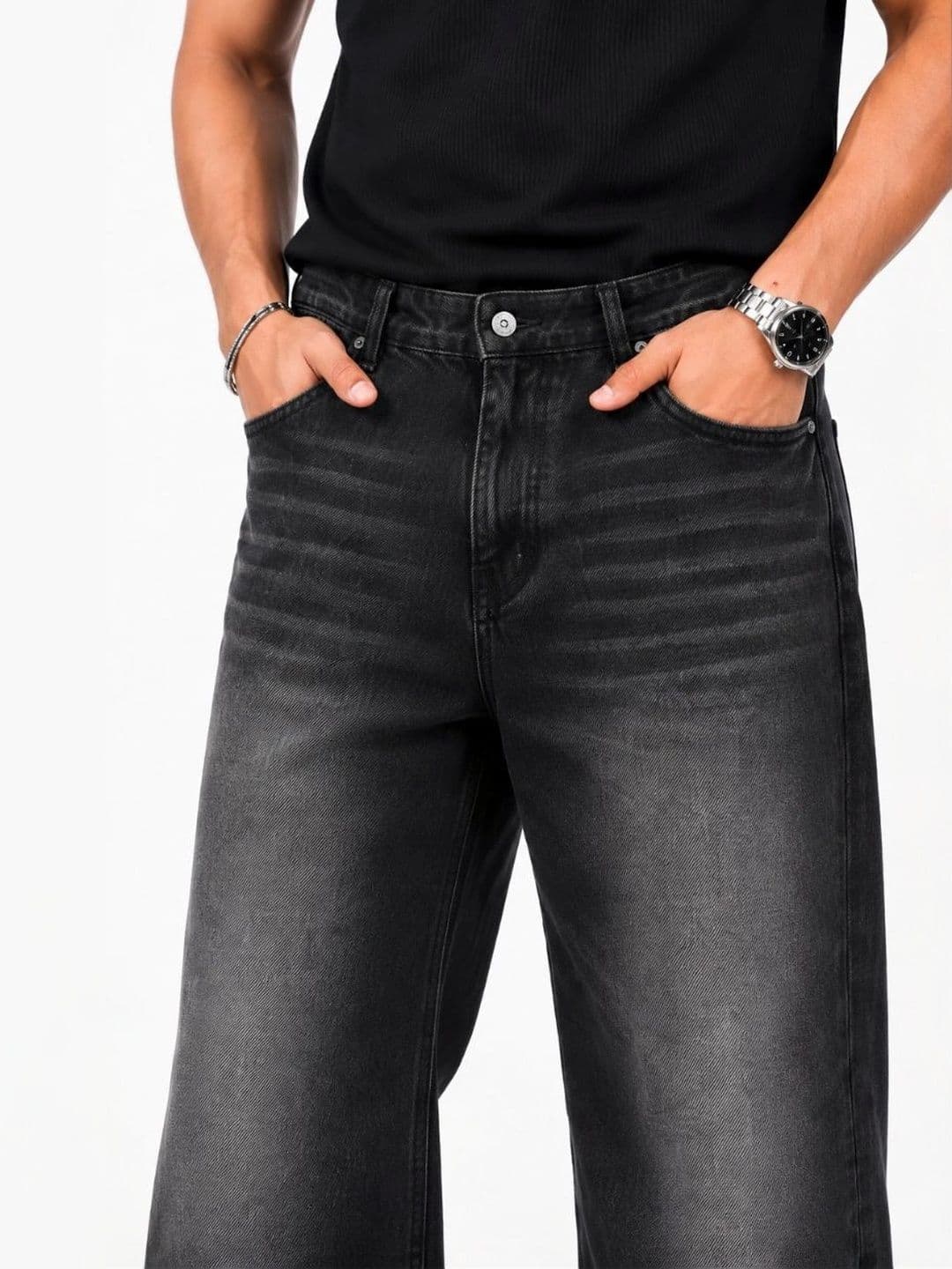 MQ Denim Men Straight Fit Mid-Rise Low Distress Light Fade Jeans thumbnail 5