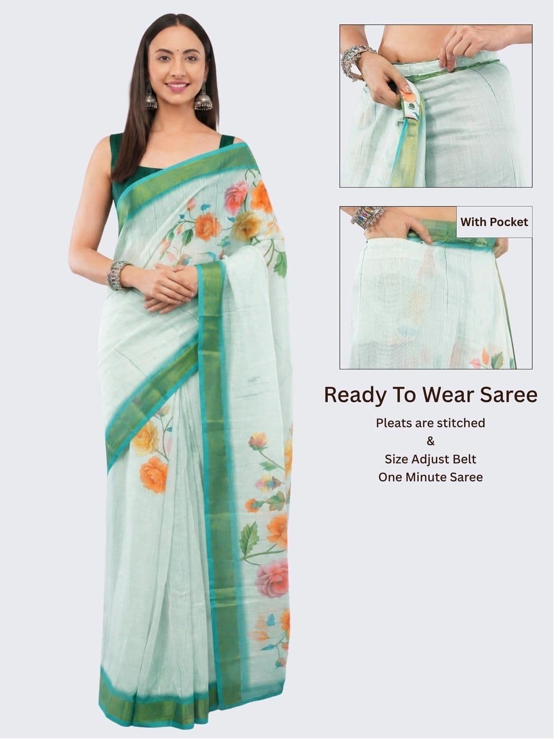 SAMANTHA Floral Linen Blend Saree thumbnail 6