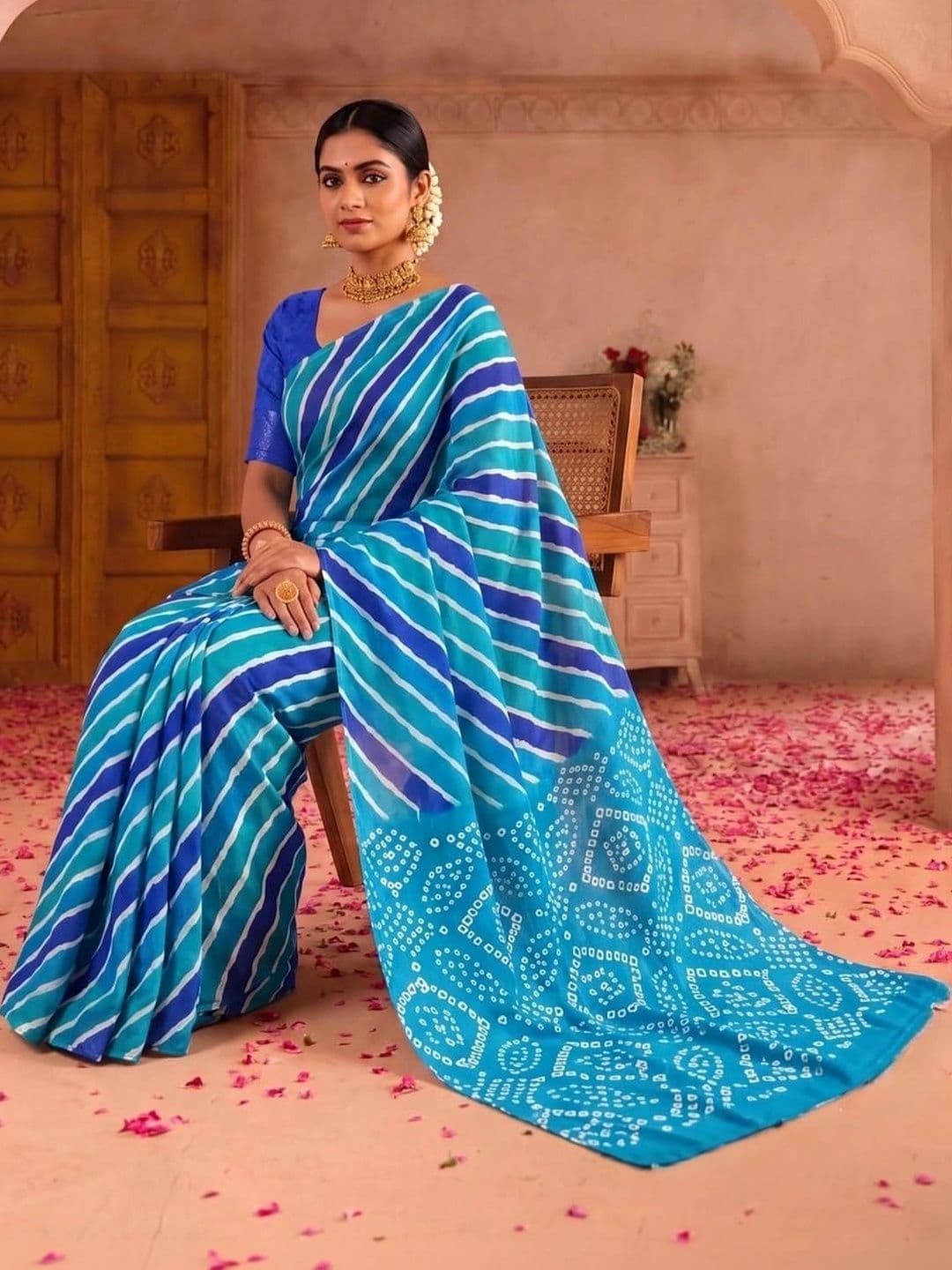SAMANTHA Leheriya Poly Georgette Leheriya Saree thumbnail 4