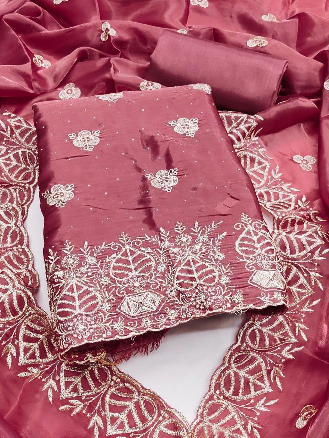 TAVAS Embroidered Pure Silk Unstitched Dress Material - view 1
