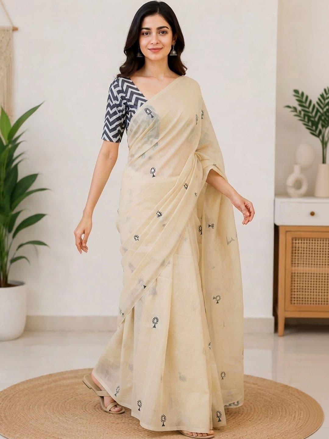 Saatika Women Printed Chanderi  Cotton Saree thumbnail 2
