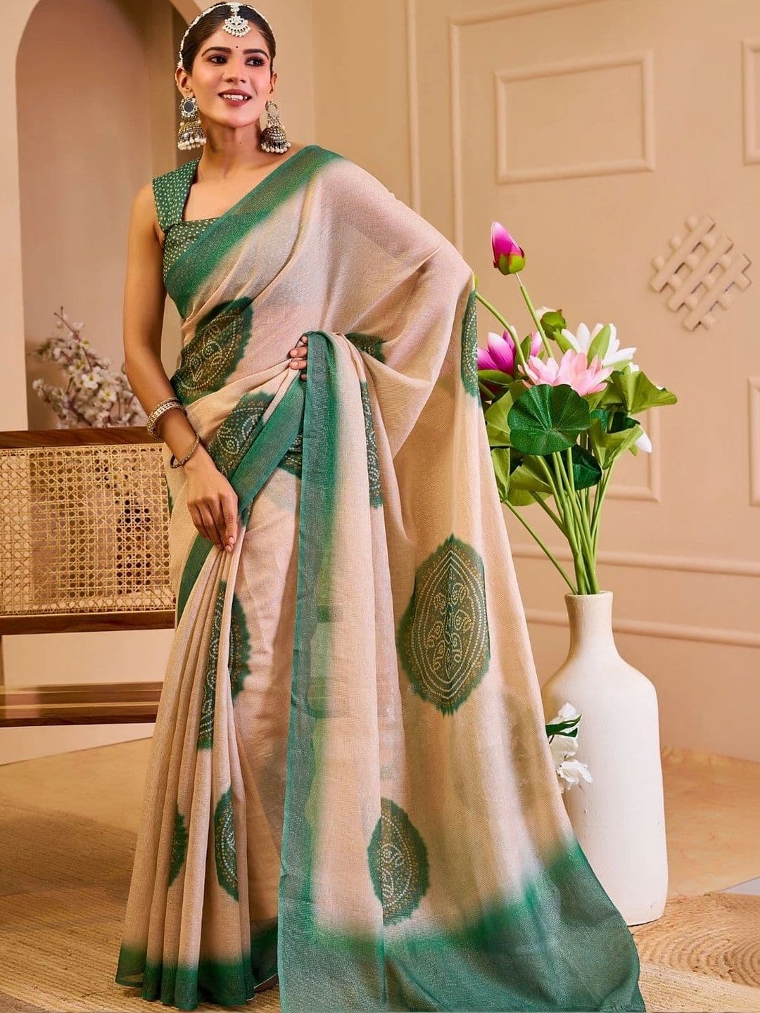 ZAMUNA Bandhani Tissue Designer Bhagalpuri Saree - view 1