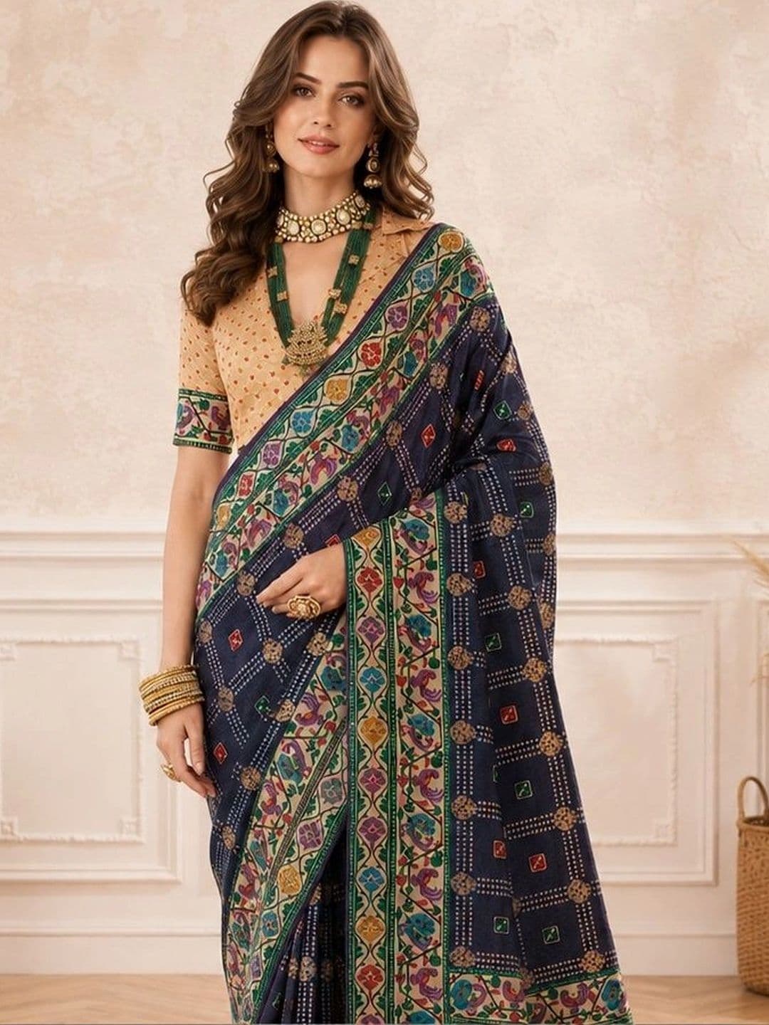 all about you Ethnic Motifs Zari Silk Blend Designer Paithani Saree thumbnail 6